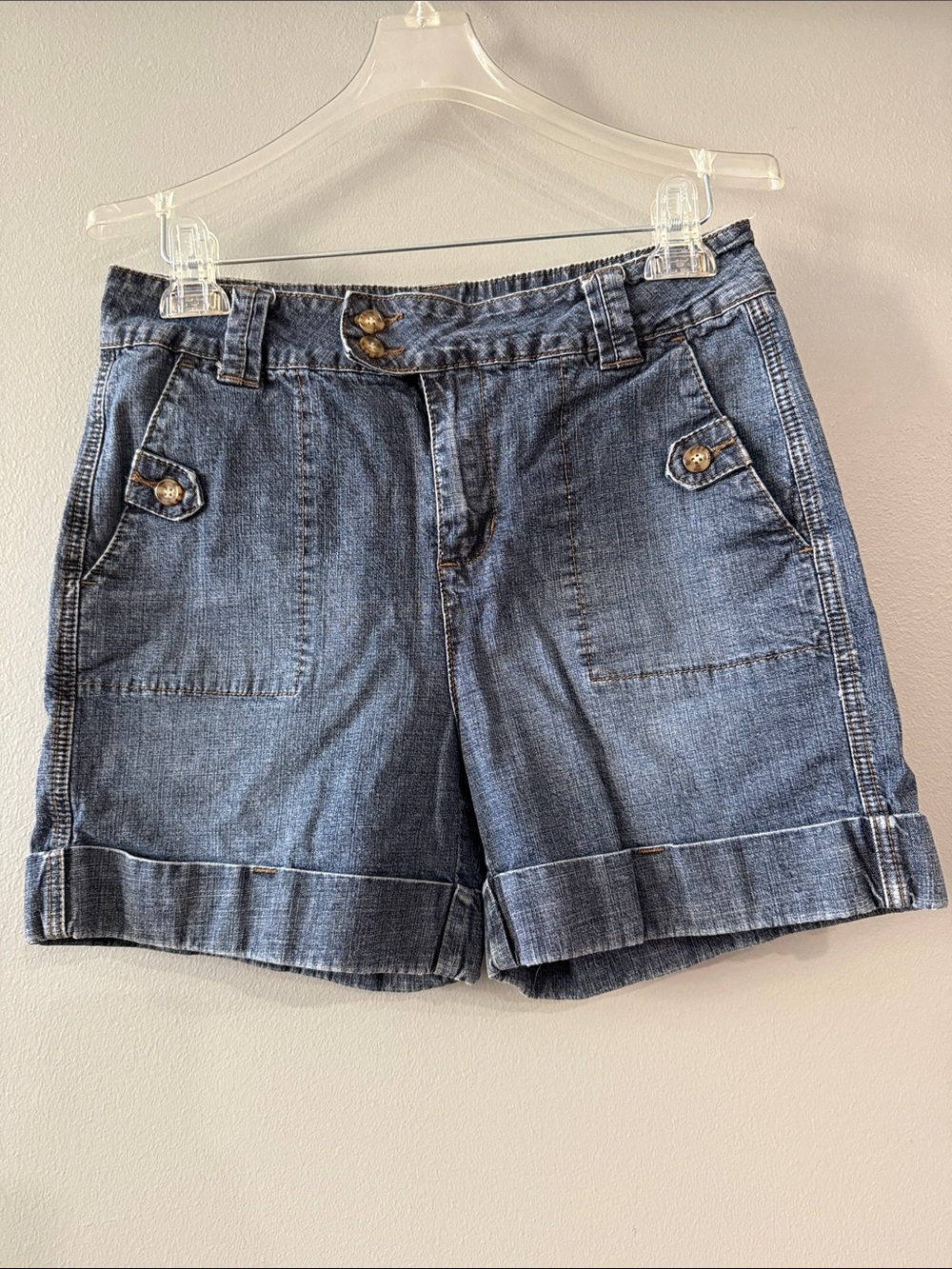 Zena Washed Blue Denim Roll-Cuff Shorts